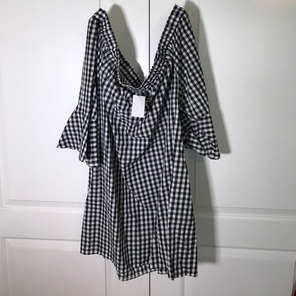 🏵️donated 10/25 Plus Size Gingham Off-Shoulder Shift Dress 2x Blk - Picture 4 of 6